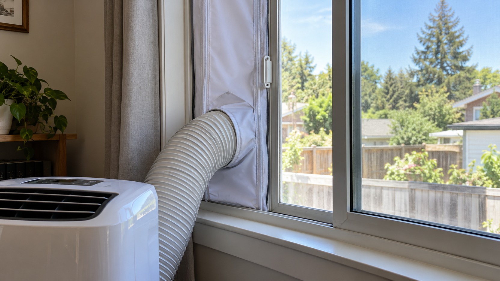 Kit de ventana de aire acondicionado portátil ajustado alrededor del tubo para reducir huecos por los que entra aire exterior caliente