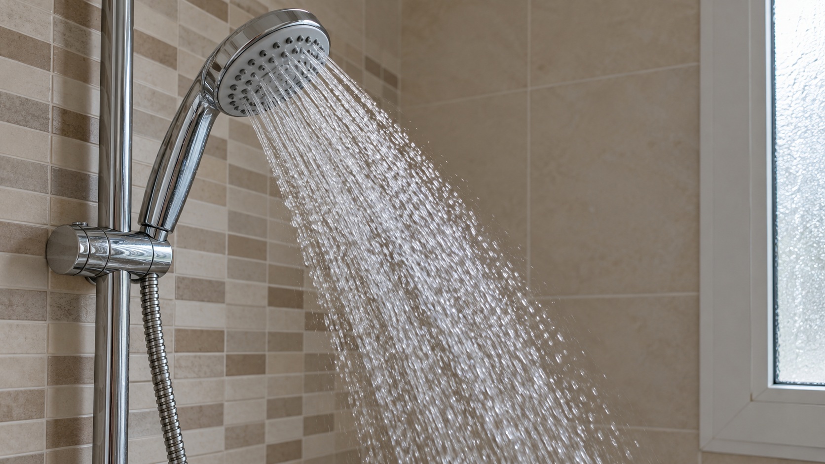 Ducha abierta con agua recogida de forma segura mientras se observa cuánto tarda en estabilizarse la temperatura