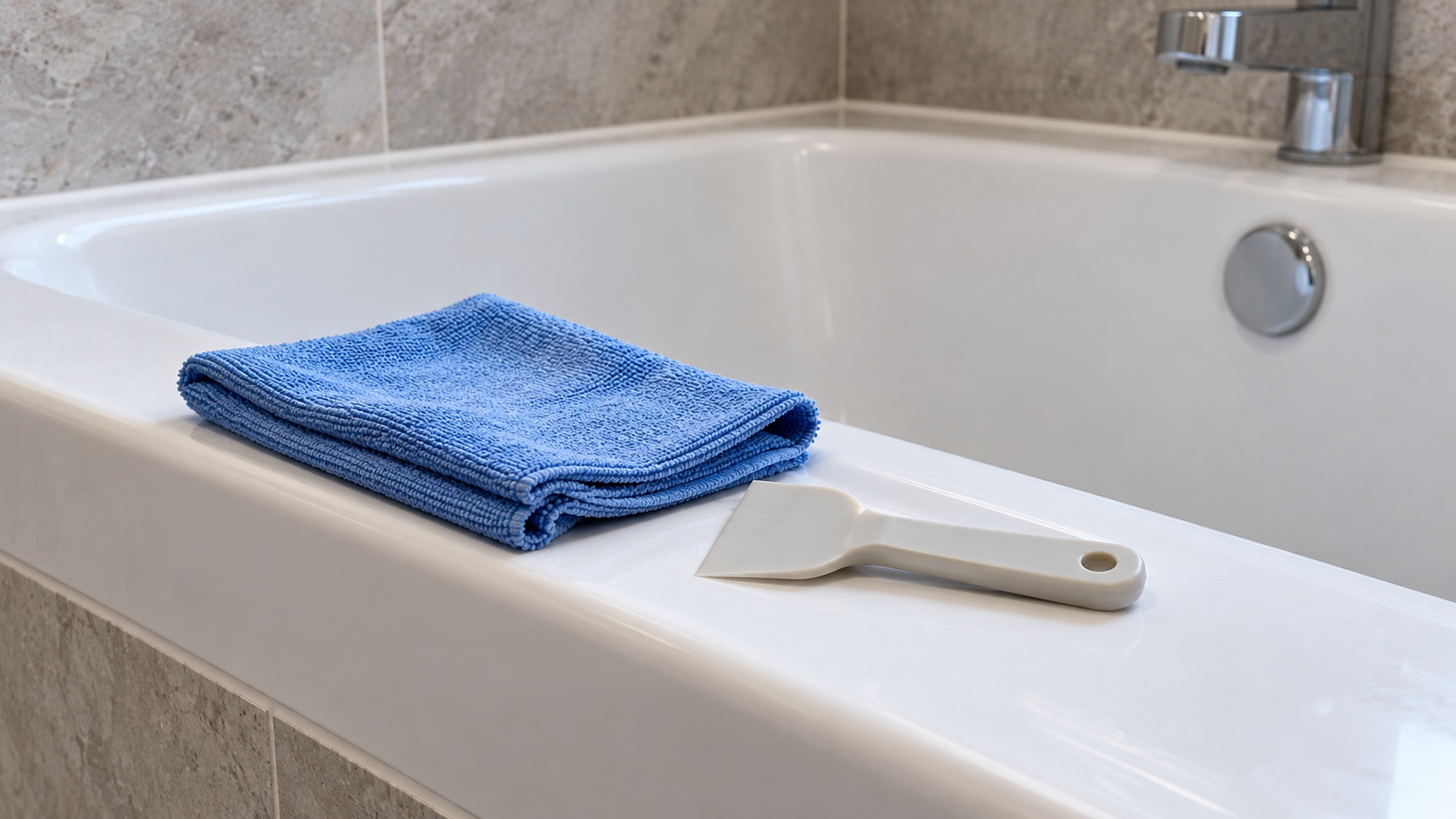 Preparación de una junta de baño limpia y completamente seca antes de aplicar un nuevo sellador sanitario